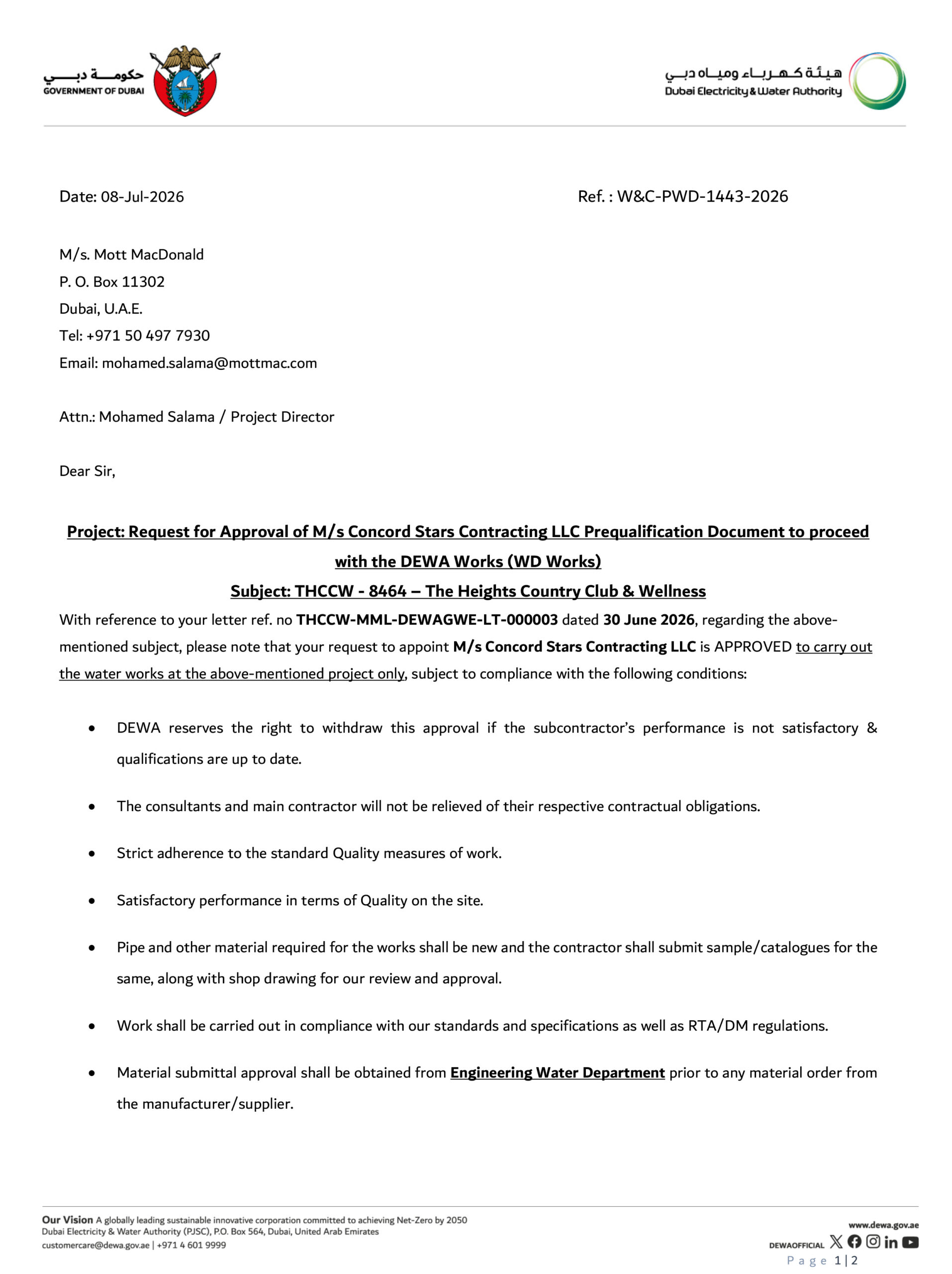 Prequalification Certificate DEWA